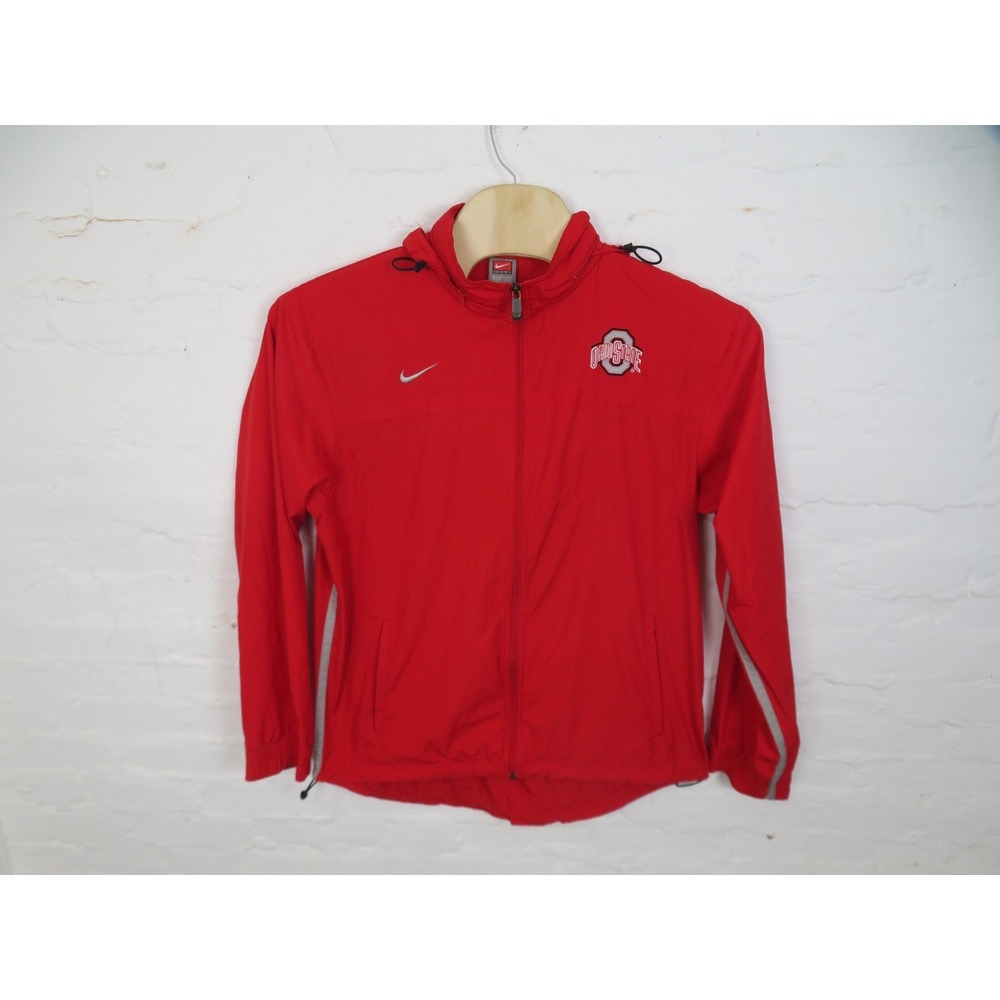 Vtg Ohio State Buckeyes Jacket Mens XL Red Nike Hooded NCAA Football Windbreaker